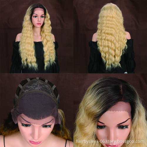MAGIC 13X4 Noble Lace Front Wigs Wholesale Heat Resistant Water Wave With Bang Long Wigs Ombre Blonde Synthetic Lace Frontal Wig